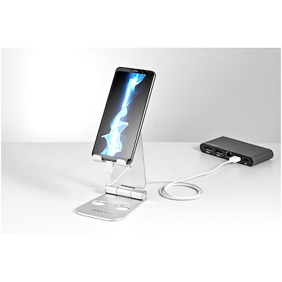 StarTech.com Phone and Tablet Stand - Foldable Universal Mobile Device Holder - Smartphones/Tablets - Adjustable Cell Phone Stand for Desk