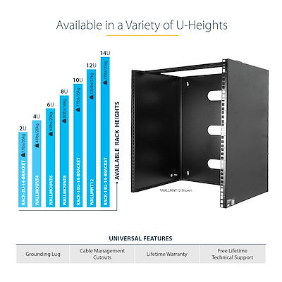 StarTech.com 12U Wall Mount Rack, 14in Deep, 19 inch Wall Mount Network Rack, Wall Mounting Patch Panel Bracket for Switch/IT Equipment