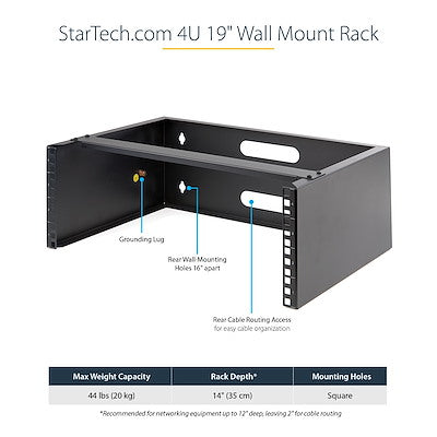 StarTech.com 4U Wall Mount Rack, 14in Deep, 19 inch Wall Mount Network Rack, Wall Mounting Patch Panel Bracket for Switch/IT Equipment