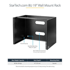 StarTech.com Rack mural 8U, 14 pouces de profondeur, rack réseau mural 19 pouces, support de panneau de brassage mural pour équipement de commutation/informatique